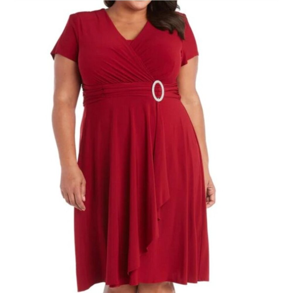 R&M Richards Red Faux-Wrap Dress w/Crystals‎ Rhinestones Size 18 2X Plus Wedding